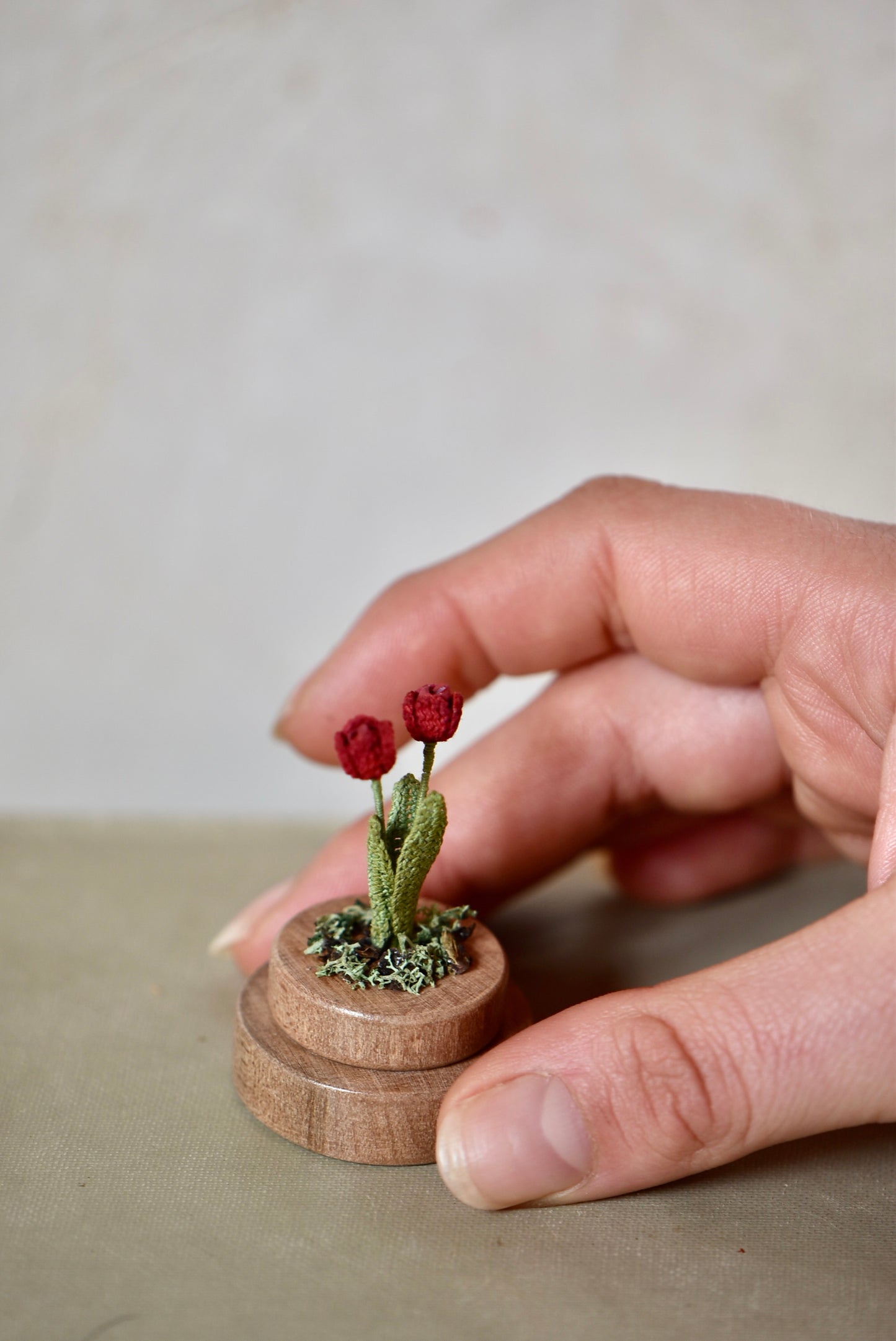 Hancrocheted Tiny Red Tulip Flower  - By Tiny Bells of the Prairie