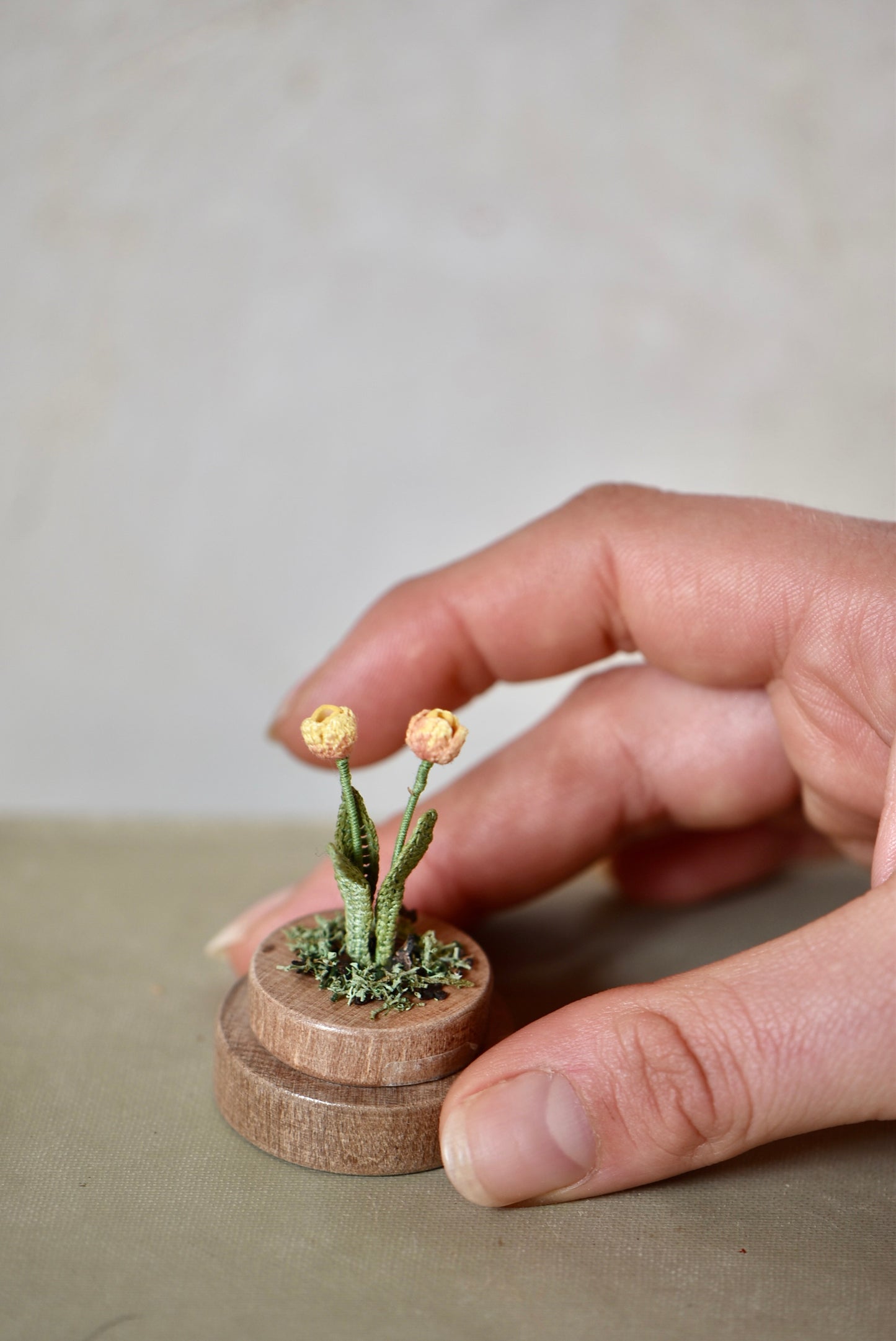 Hancrocheted Tiny Yellow Tulip Flower  - By Tiny Bells of the Prairie