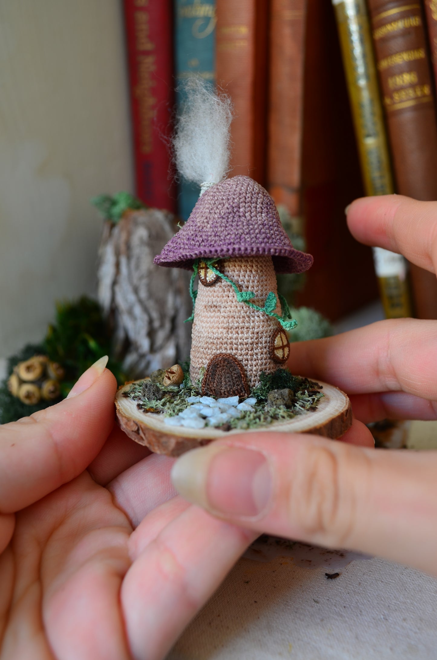 Crocheted Tiny Mushroom House - OOAK - By Tiny Bells of the Prairie